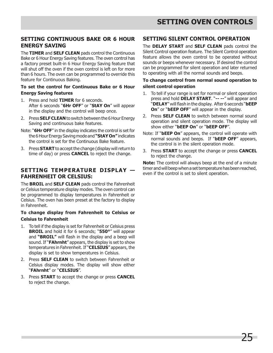 Setting oven controls | FRIGIDAIRE 318205300 User Manual | Page 25 / 44