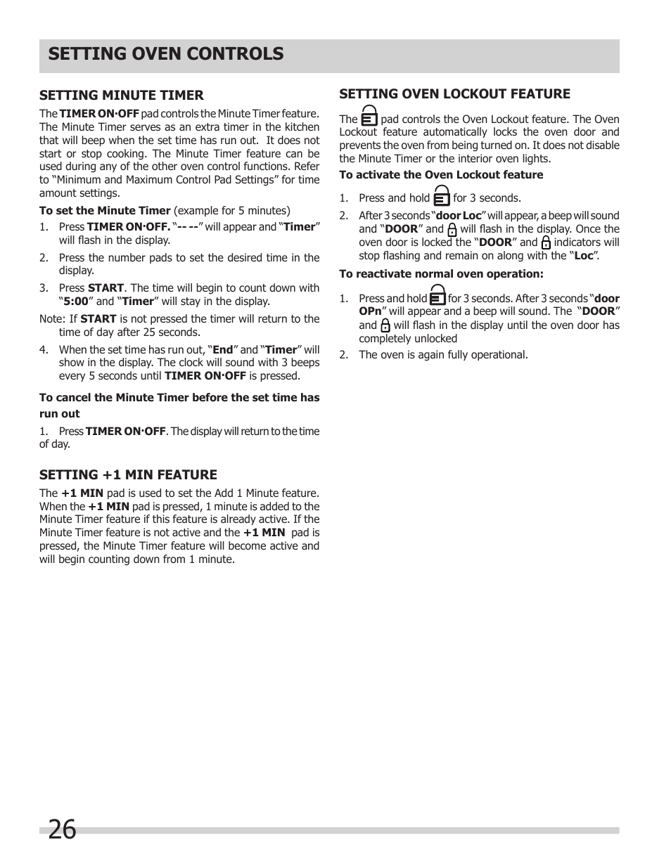 Setting oven controls | FRIGIDAIRE 318205300 User Manual | Page 26 / 44