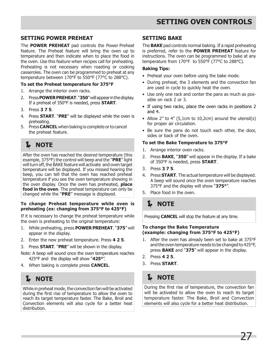 Setting oven controls | FRIGIDAIRE 318205300 User Manual | Page 27 / 44