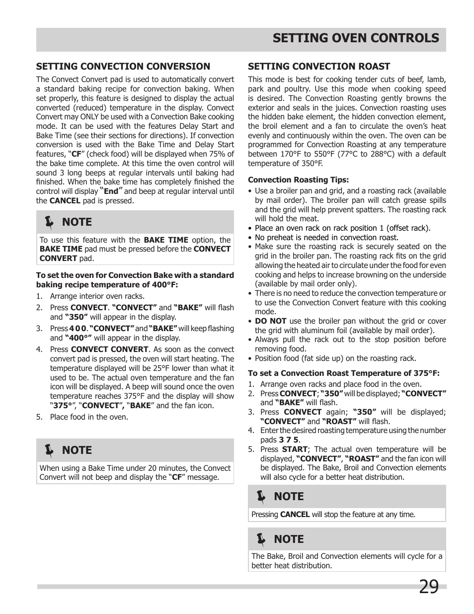 Setting oven controls | FRIGIDAIRE 318205300 User Manual | Page 29 / 44