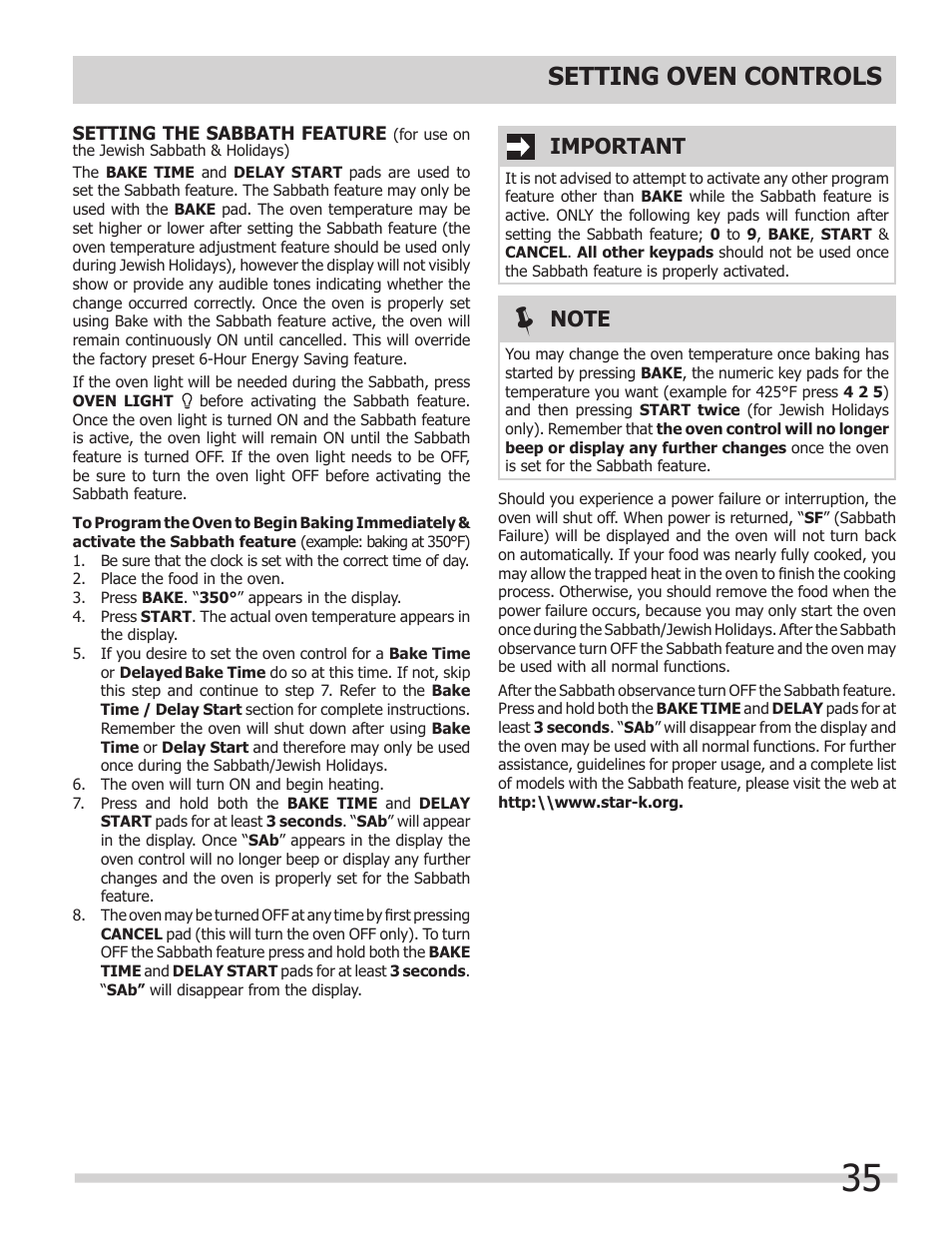 Setting oven controls, Important | FRIGIDAIRE 318205300 User Manual | Page 35 / 44
