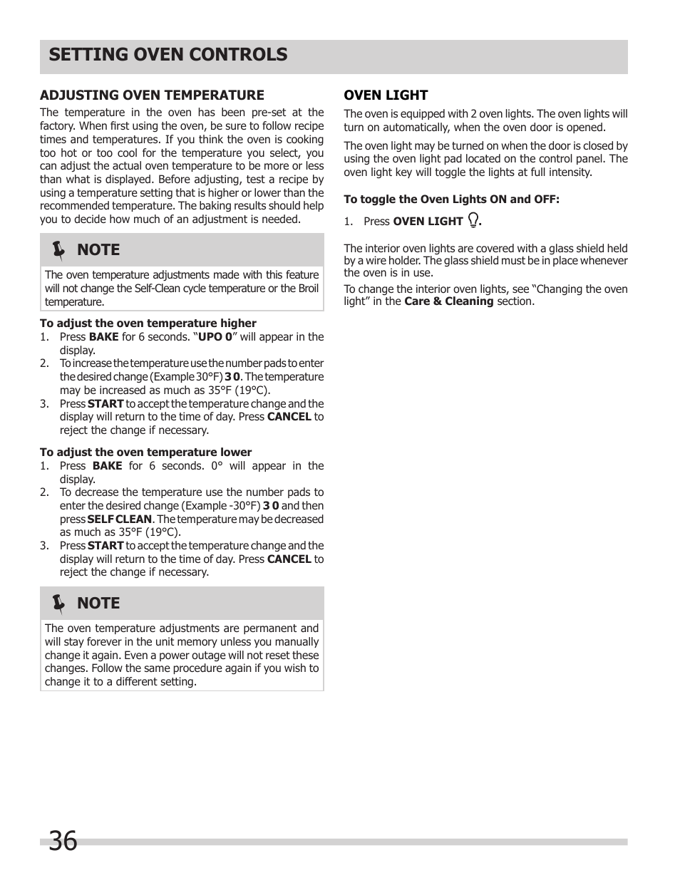 Setting oven controls | FRIGIDAIRE 318205300 User Manual | Page 36 / 44