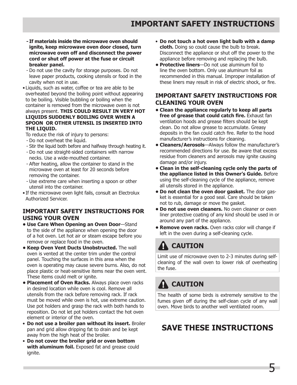 Caution | FRIGIDAIRE 318205300 User Manual | Page 5 / 44