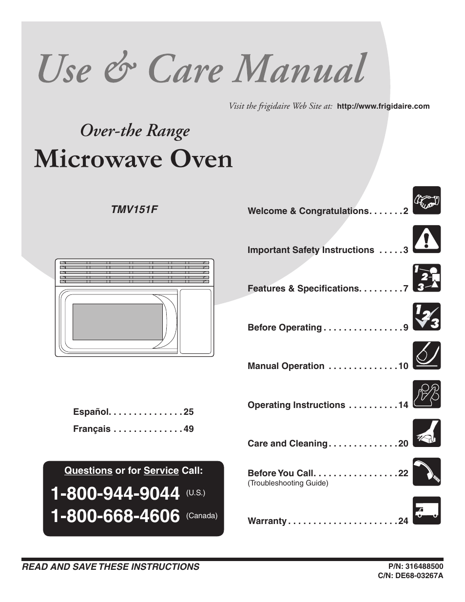 FRIGIDAIRE TMV151F User Manual | 24 pages