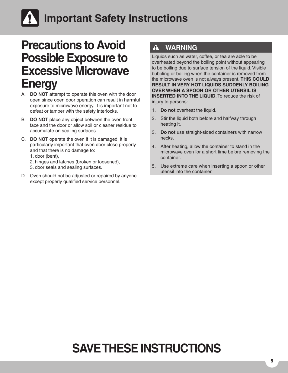 Important safety instructions | FRIGIDAIRE TMV151F User Manual | Page 5 / 24