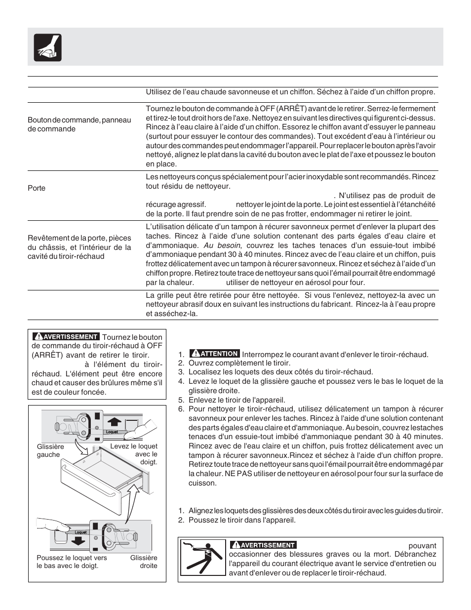 Nettoyage général | FRIGIDAIRE Warm & Serve Drawer User Manual | Page 22 / 24