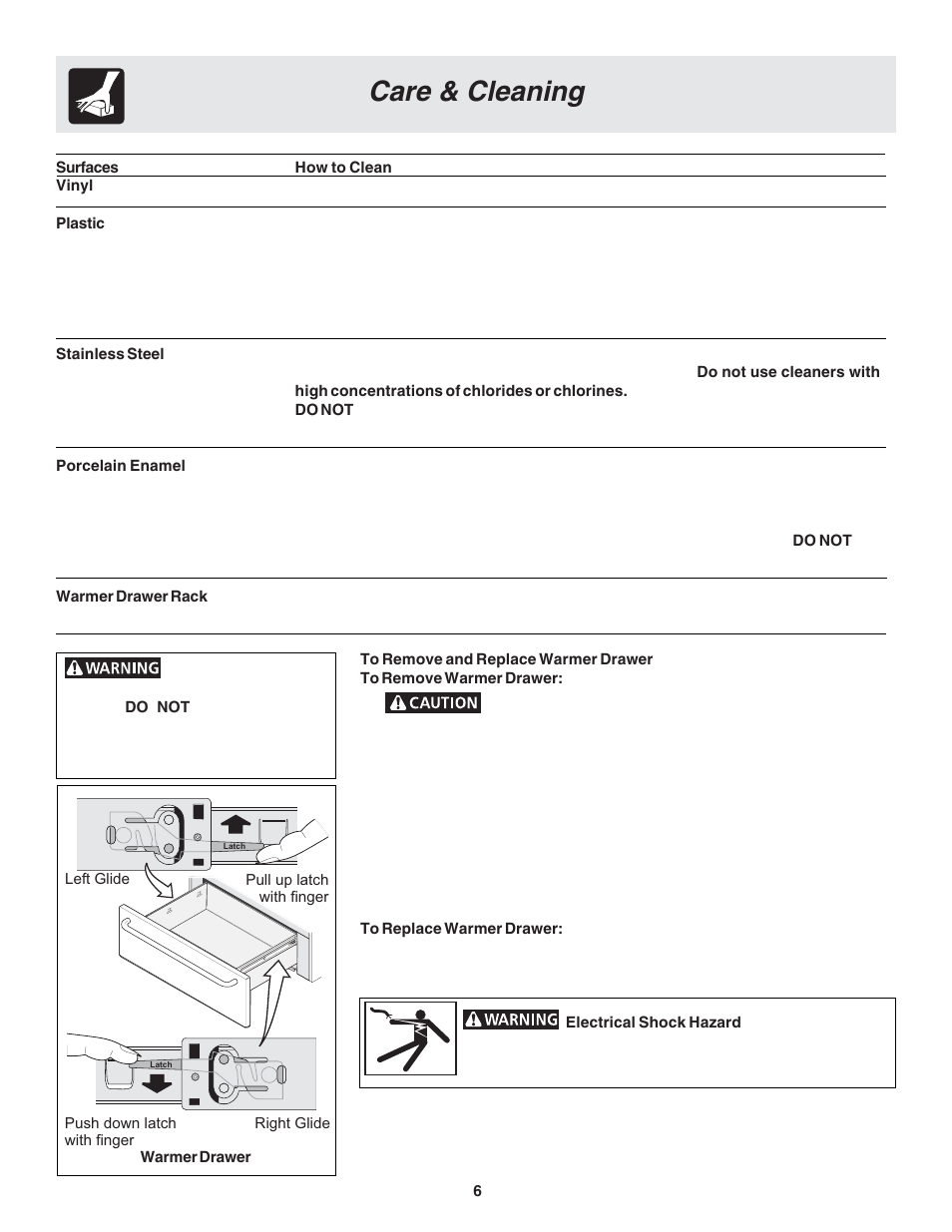 Care & cleaning | FRIGIDAIRE Warm & Serve Drawer User Manual | Page 6 / 24