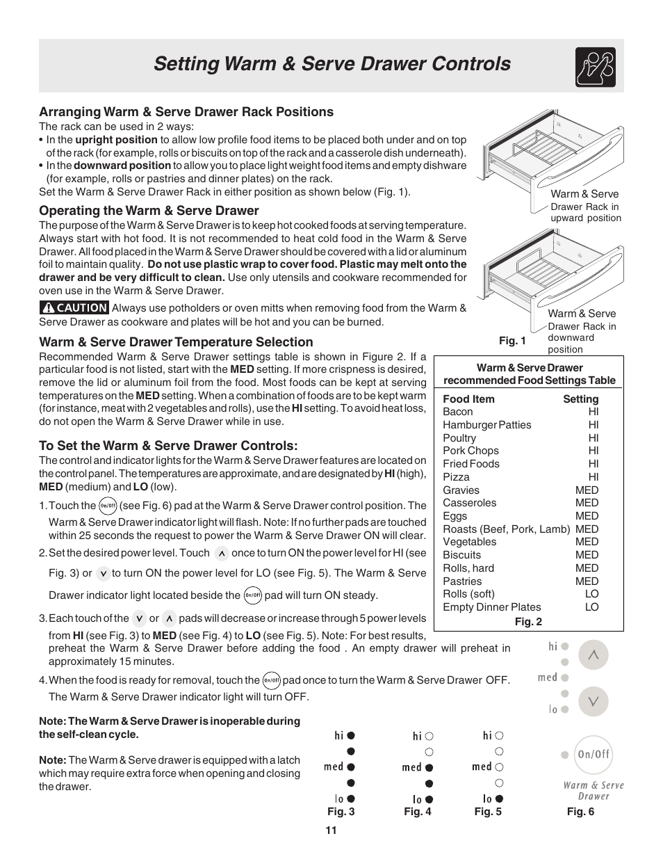 Setting warm & serve drawer controls | FRIGIDAIRE 318203857 User Manual | Page 11 / 20