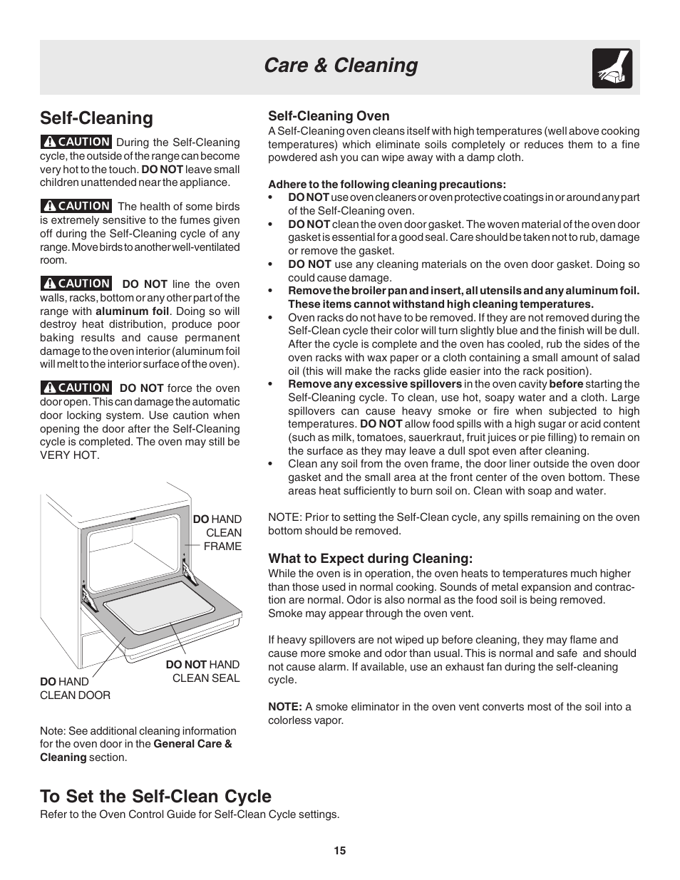 Care & cleaning, Self-cleaning | FRIGIDAIRE 318203857 User Manual | Page 15 / 20