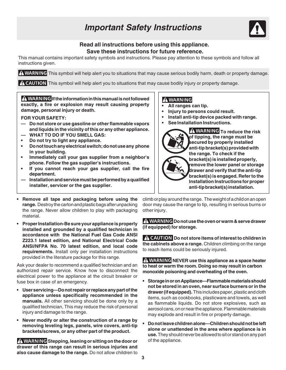 Important safety instructions | FRIGIDAIRE 318203857 User Manual | Page 3 / 20