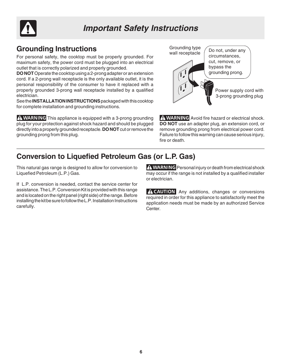 Important safety instructions, Grounding instructions | FRIGIDAIRE 318203857 User Manual | Page 6 / 20