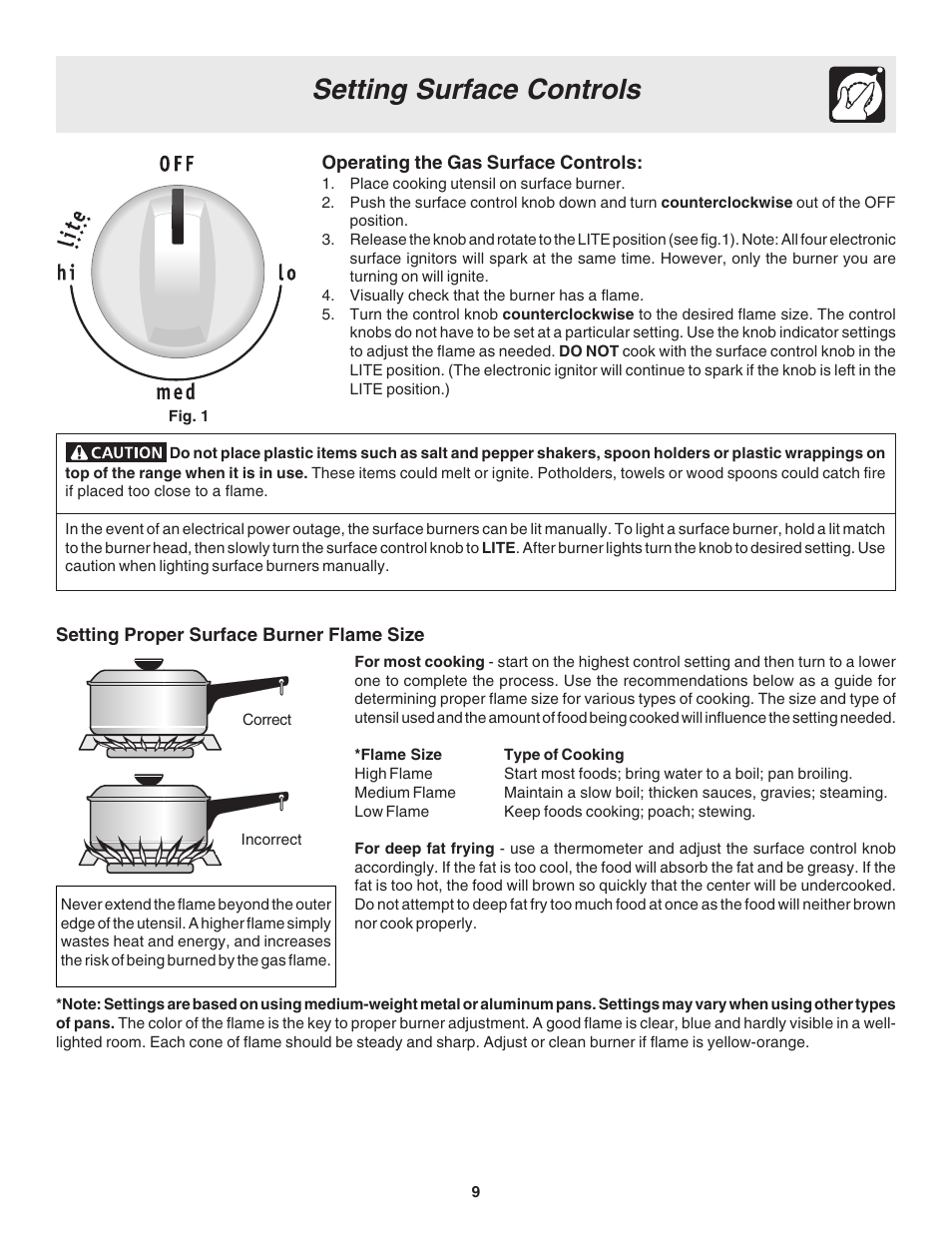 Setting surface controls | FRIGIDAIRE 318203857 User Manual | Page 9 / 20