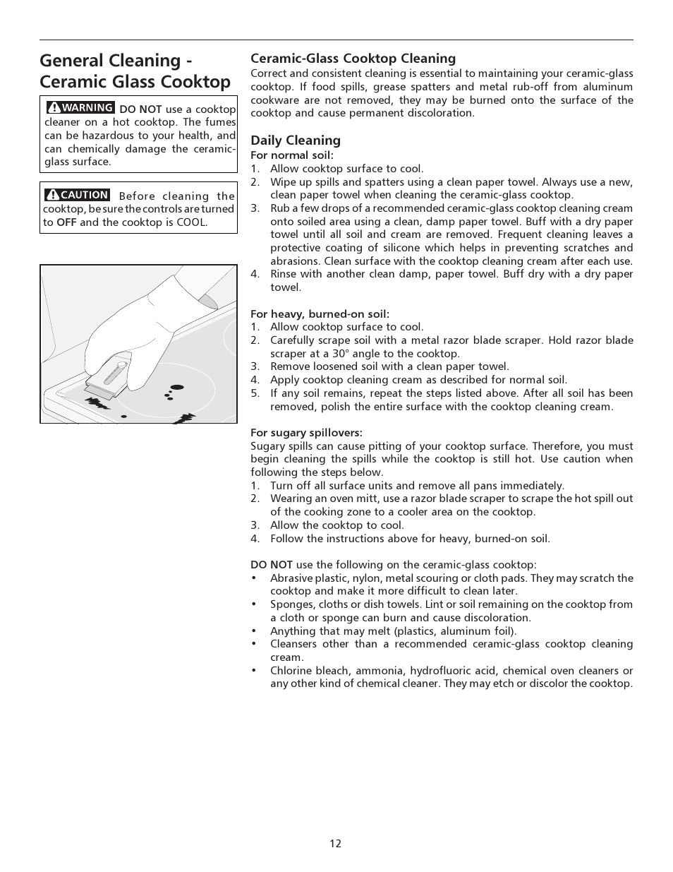 General cleaning - ceramic glass cooktop | FRIGIDAIRE 316135921 User Manual | Page 12 / 16