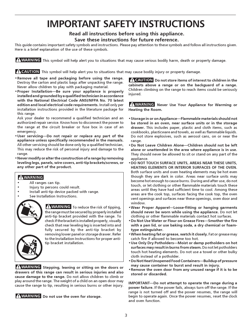Important safety instructions | FRIGIDAIRE 316135921 User Manual | Page 3 / 16