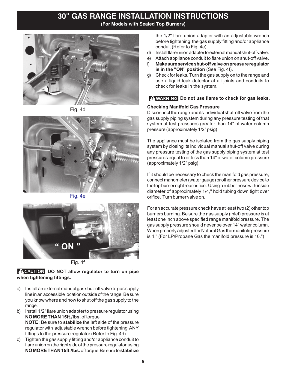 30" gas range installation instructions | FRIGIDAIRE 316259359 User Manual | Page 5 / 8