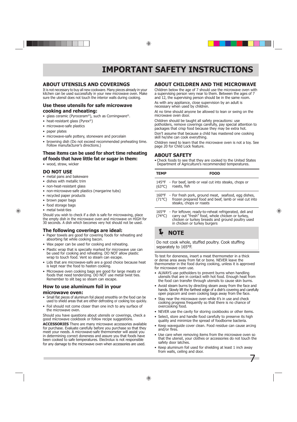 Important safety instructions | FRIGIDAIRE 316902449 User Manual | Page 7 / 26