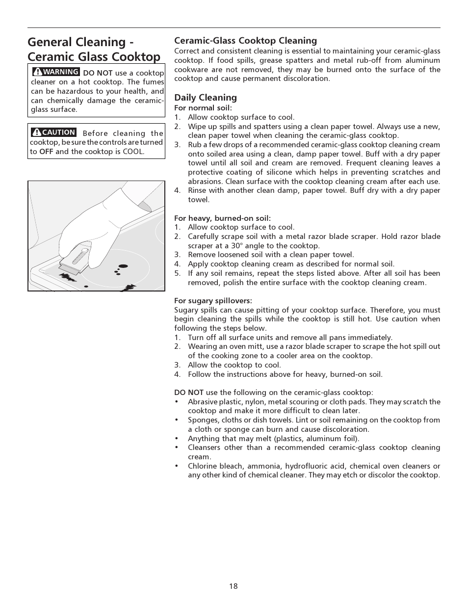 General cleaning - ceramic glass cooktop | FRIGIDAIRE pmn User Manual | Page 18 / 24