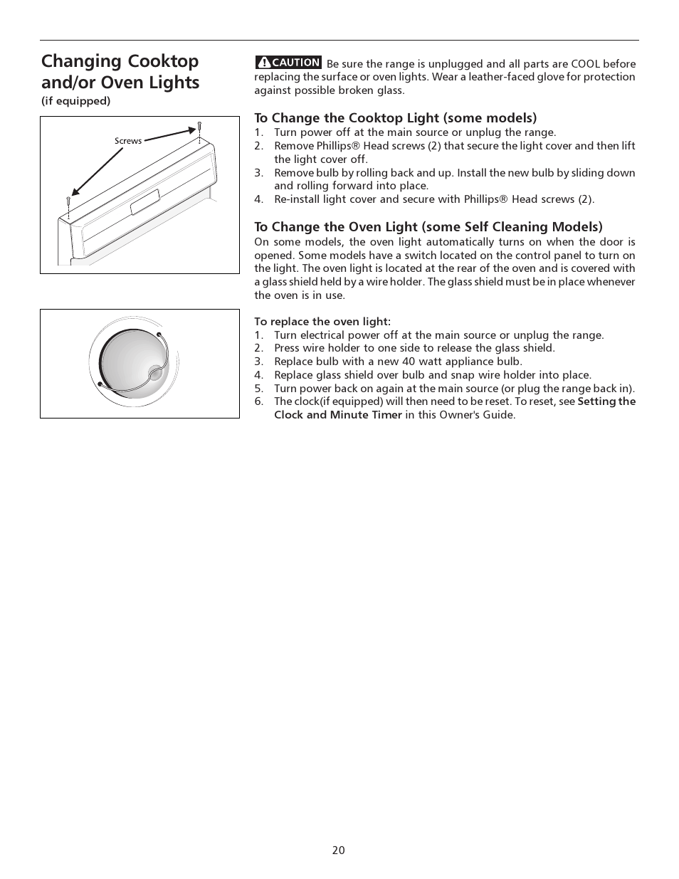 Changing cooktop and/or oven lights | FRIGIDAIRE pmn User Manual | Page 20 / 24
