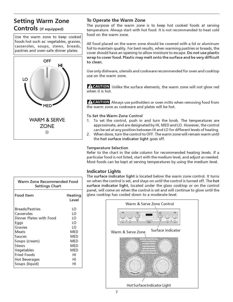 Setting warm zone controls | FRIGIDAIRE pmn User Manual | Page 7 / 24