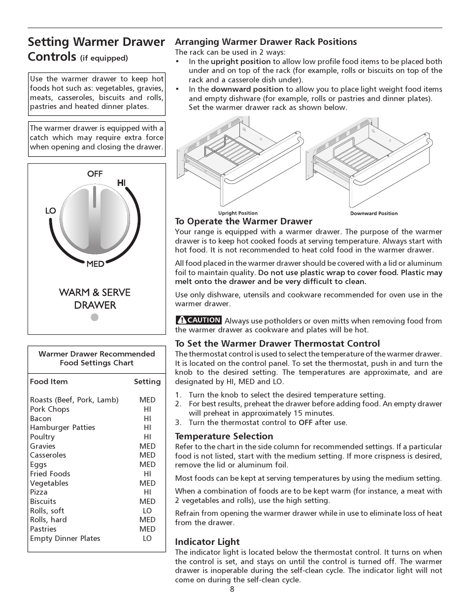 Setting warmer drawer controls | FRIGIDAIRE pmn User Manual | Page 8 / 24
