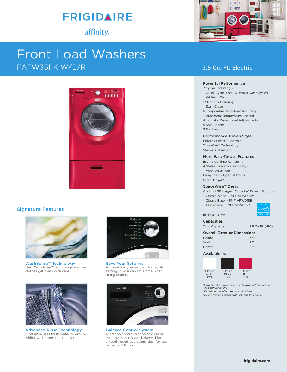 FRIGIDAIRE FAFW3511R User Manual | 2 pages