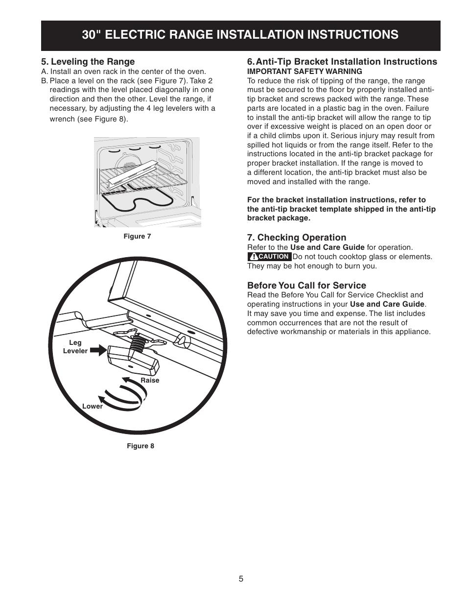 30" electric range installation instructions | FRIGIDAIRE 318201724 User Manual | Page 5 / 12