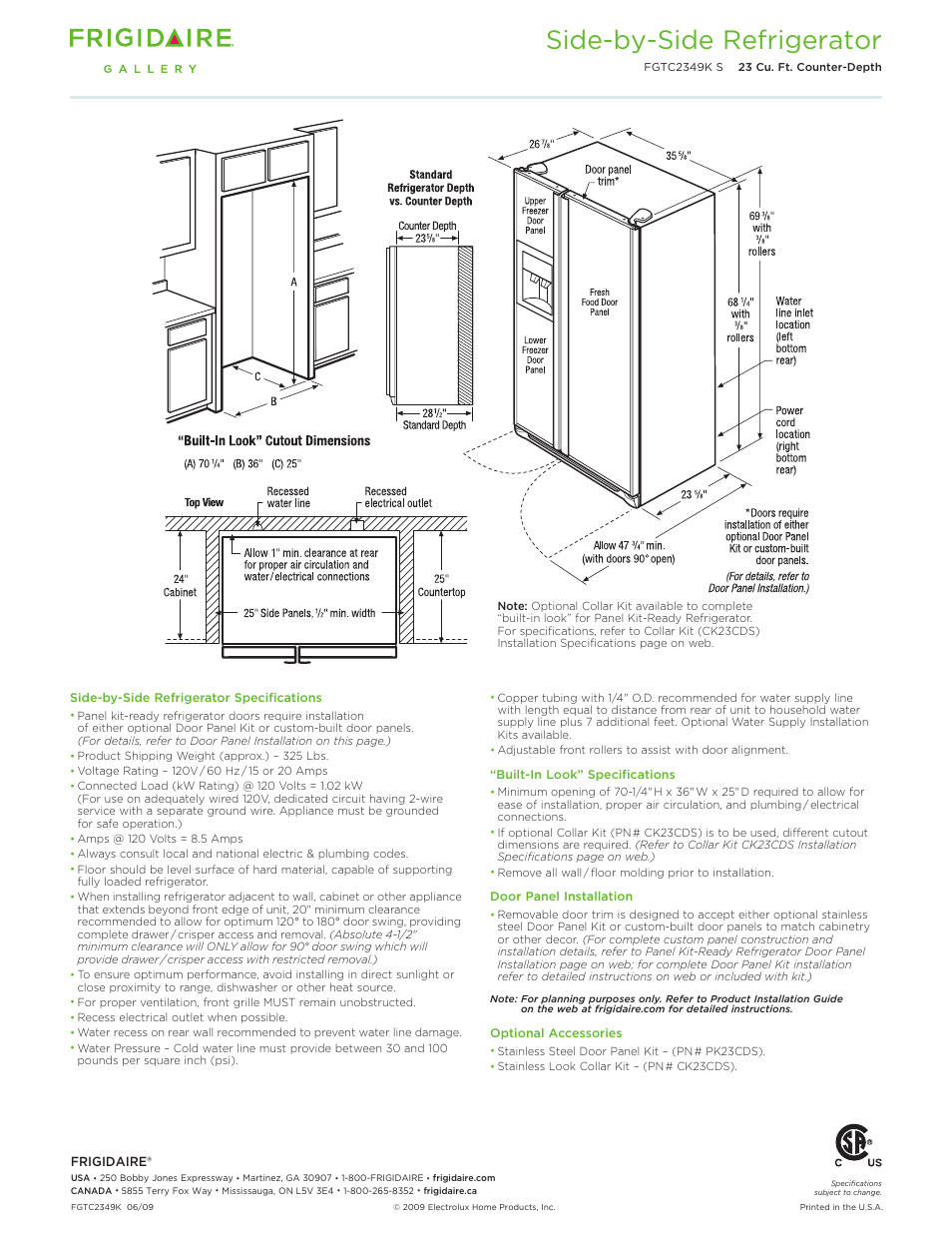 Side-by-side refrigerator | FRIGIDAIRE FGTC2349KS User Manual | Page 2 / 4
