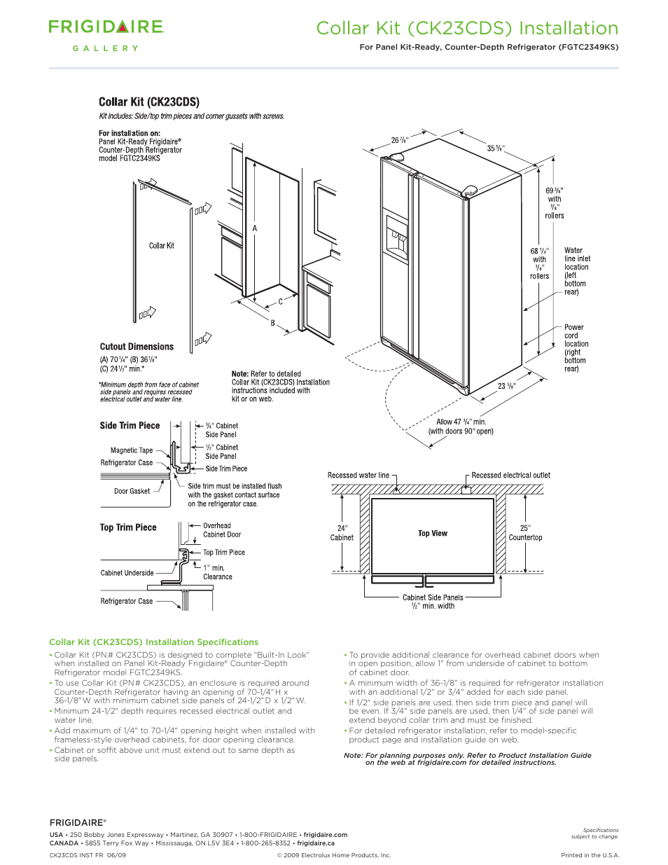 Collar kit (ck23cds) installation | FRIGIDAIRE FGTC2349KS User Manual | Page 4 / 4