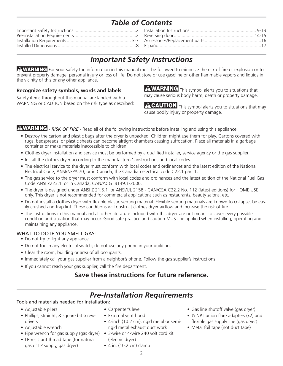 FRIGIDAIRE 137111500B User Manual | Page 2 / 32