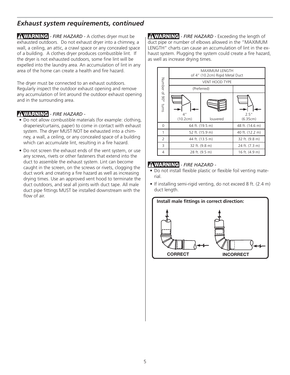 Exhaust system requirements, continued | FRIGIDAIRE 137111500B User Manual | Page 5 / 32