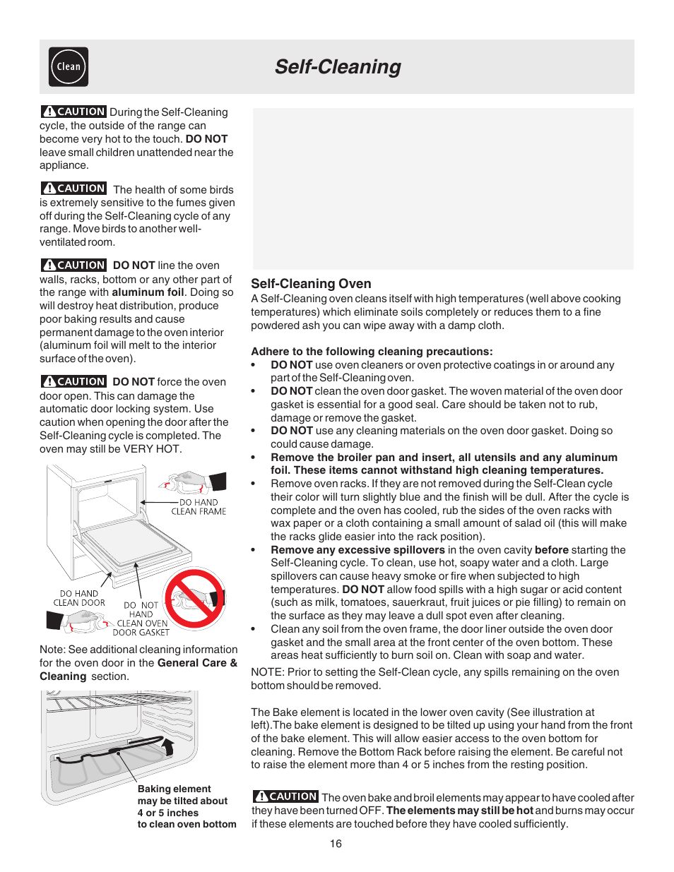 Self-cleaning | FRIGIDAIRE ES330 User Manual | Page 16 / 24