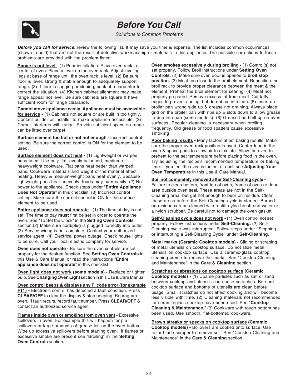 Before you call | FRIGIDAIRE ES330 User Manual | Page 22 / 24