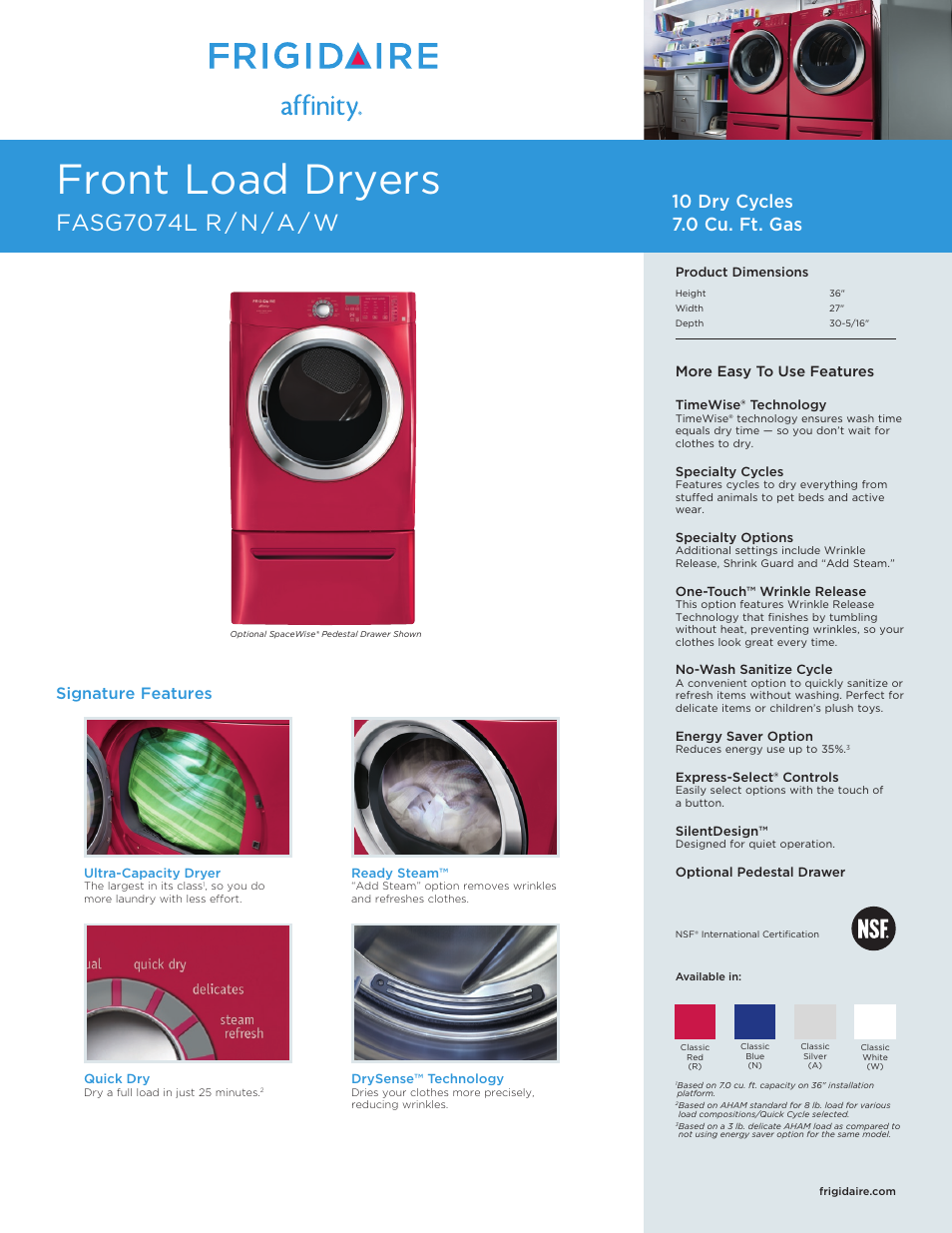 FRIGIDAIRE FASG7074L User Manual | 3 pages