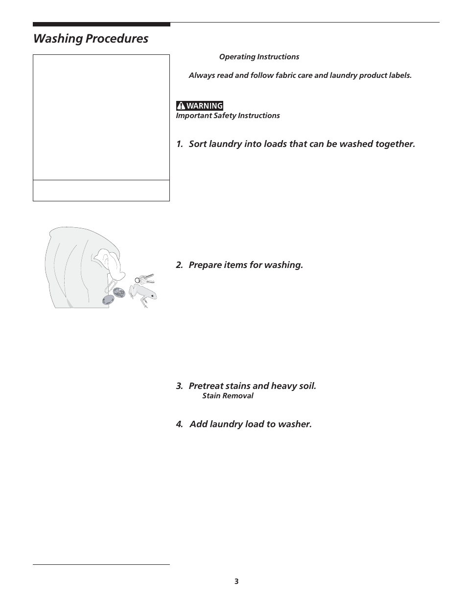 Washing procedures | FRIGIDAIRE 134675000 User Manual | Page 3 / 10
