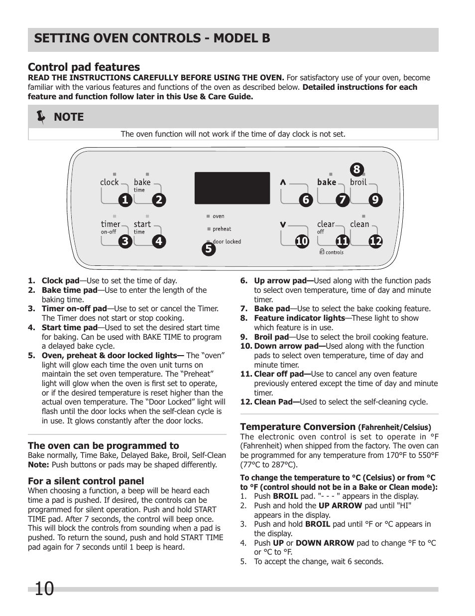 Setting oven controls - model b | FRIGIDAIRE 318205317 User Manual | Page 10 / 20