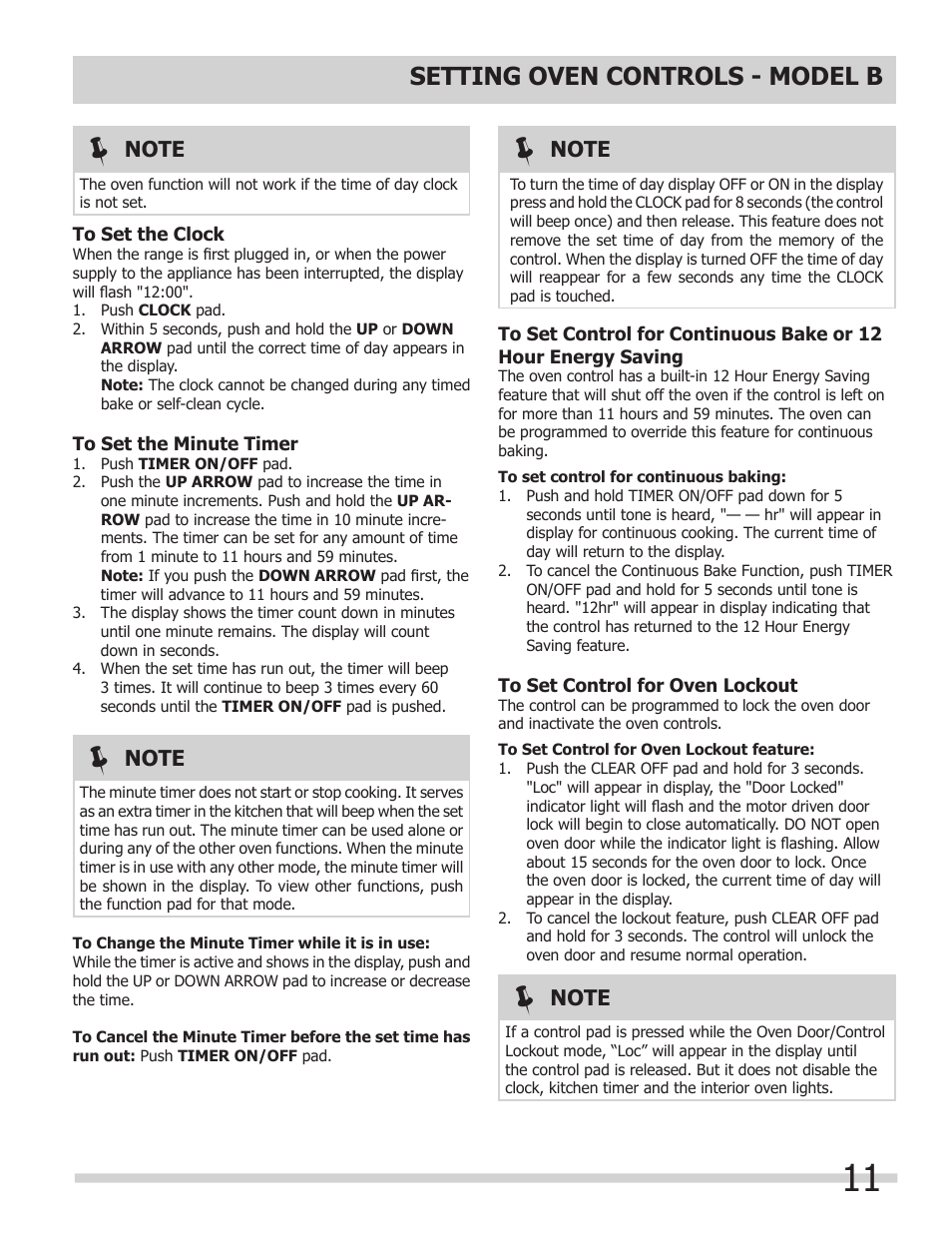Setting oven controls - model b | FRIGIDAIRE 318205317 User Manual | Page 11 / 20