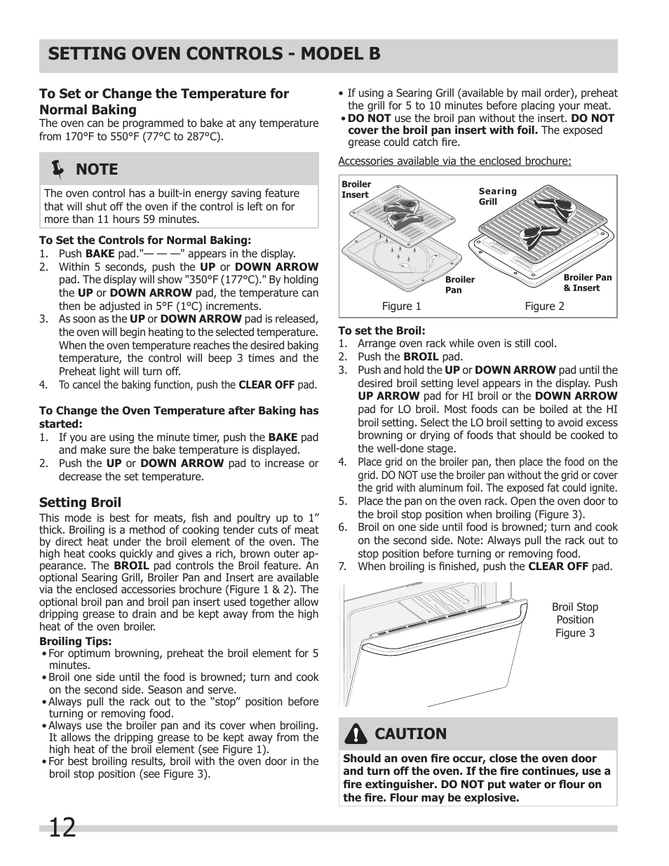 Setting oven controls - model b, Caution | FRIGIDAIRE 318205317 User Manual | Page 12 / 20