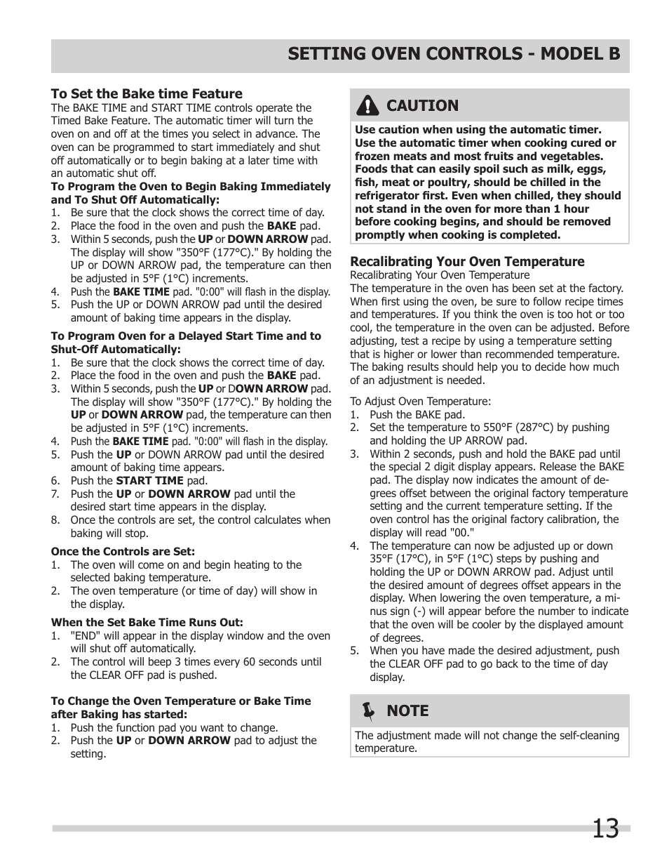 Setting oven controls - model b, Caution | FRIGIDAIRE 318205317 User Manual | Page 13 / 20