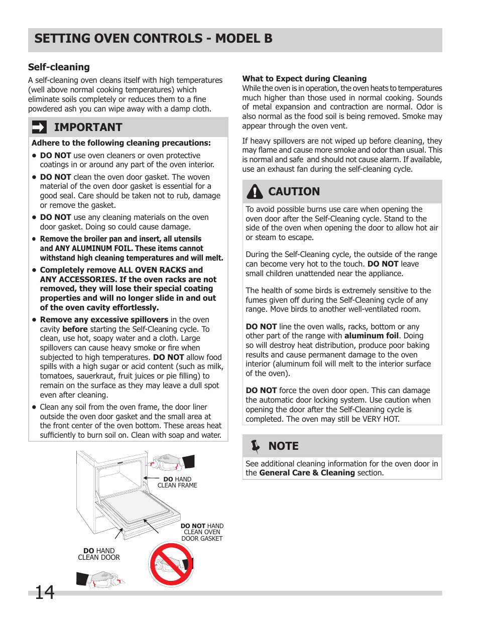 Setting oven controls - model b, Caution, Important | FRIGIDAIRE 318205317 User Manual | Page 14 / 20