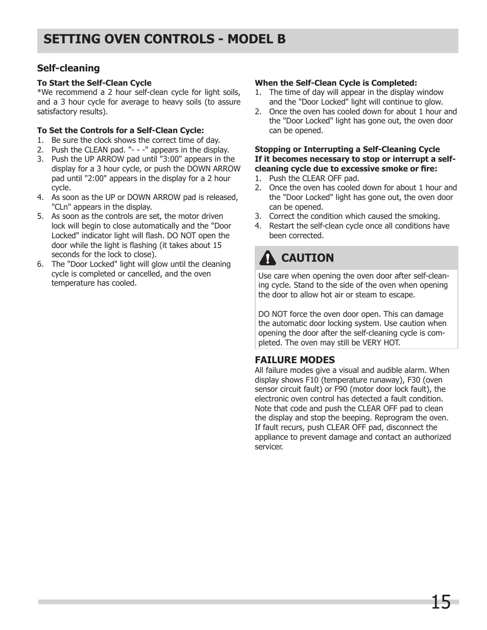 Setting oven controls - model b, Caution | FRIGIDAIRE 318205317 User Manual | Page 15 / 20