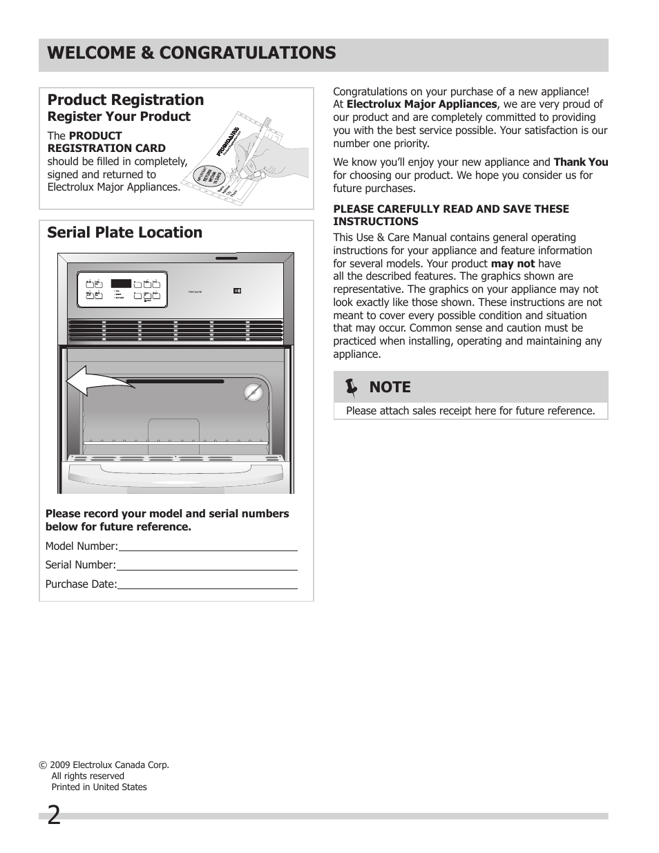 Product registration, Serial plate location | FRIGIDAIRE 318205317 User Manual | Page 2 / 20