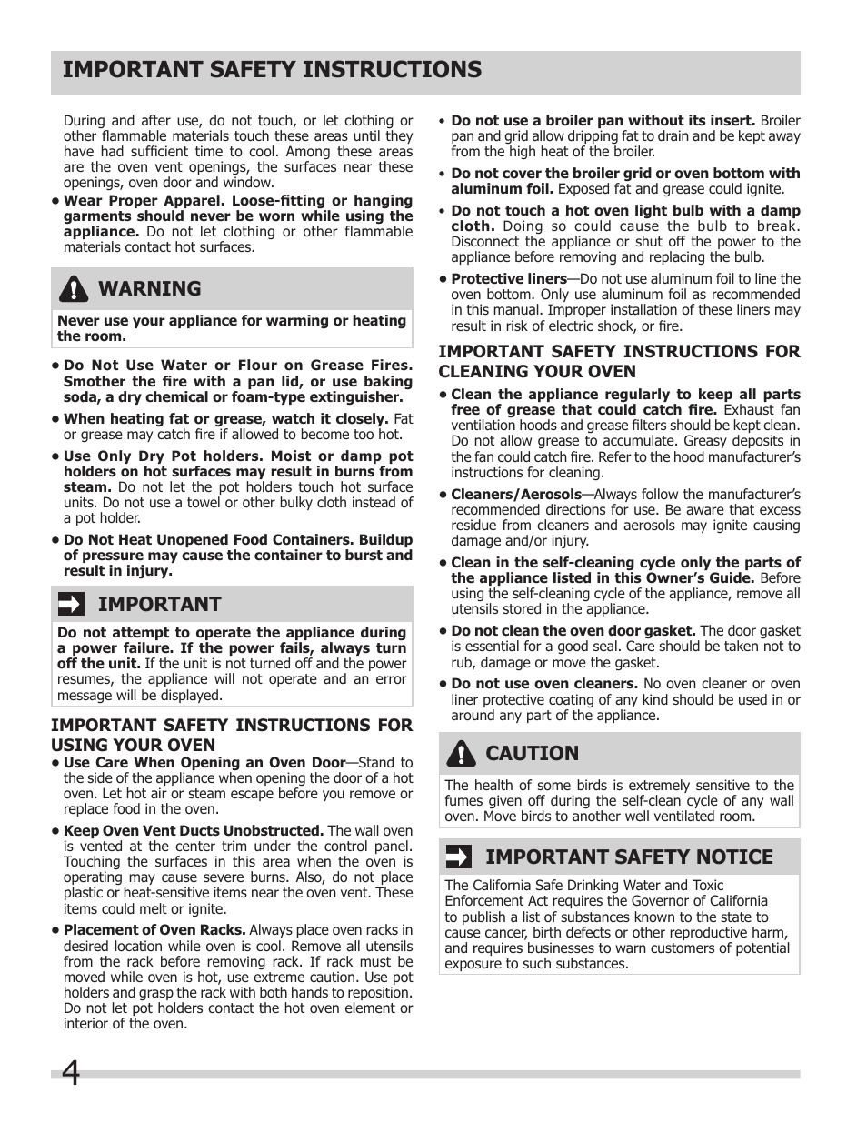 Important safety instructions, Warning, Important | Caution, Important safety notice | FRIGIDAIRE 318205317 User Manual | Page 4 / 20