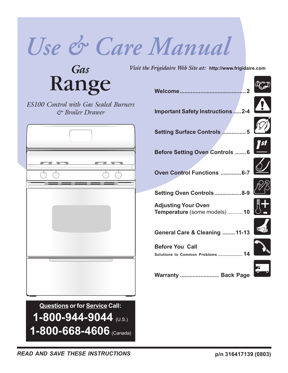 FRIGIDAIRE 316417139 User Manual | 16 pages