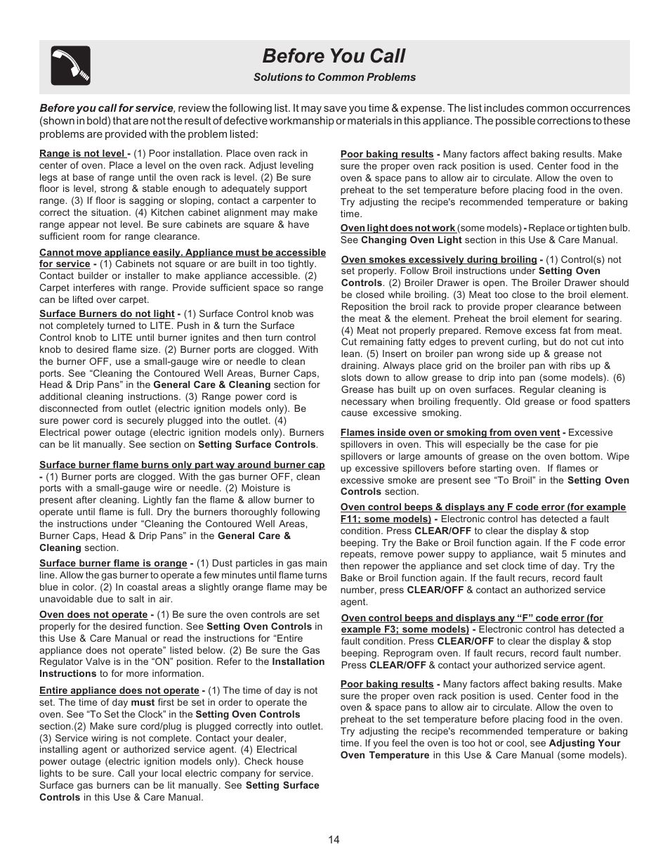Before you call | FRIGIDAIRE 316417139 User Manual | Page 14 / 16