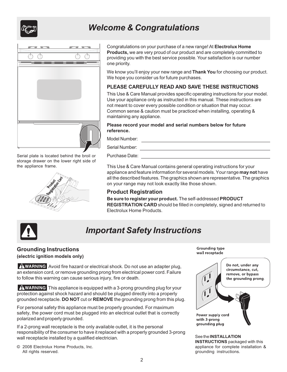 Important safety instructions | FRIGIDAIRE 316417139 User Manual | Page 2 / 16