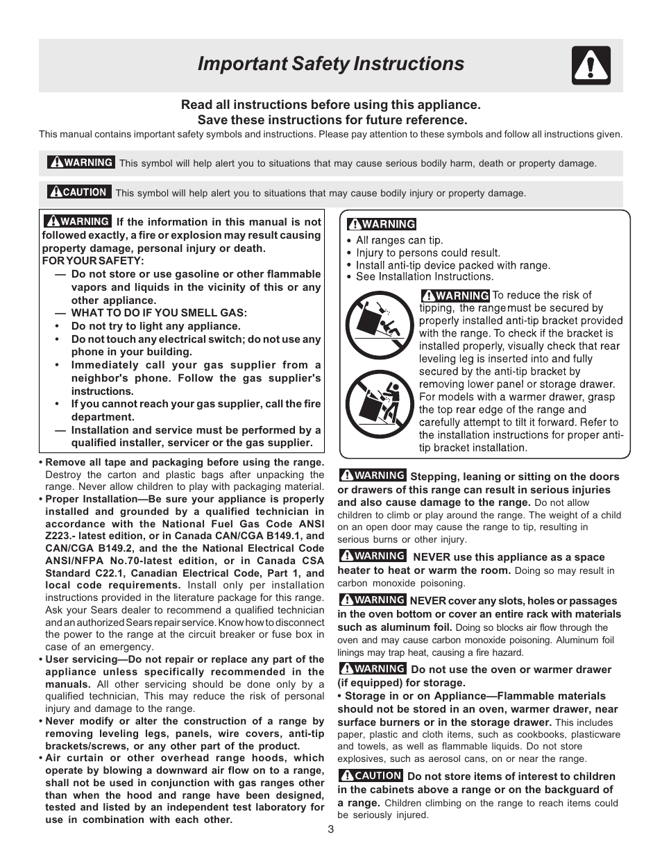 Important safety instructions | FRIGIDAIRE 316417139 User Manual | Page 3 / 16