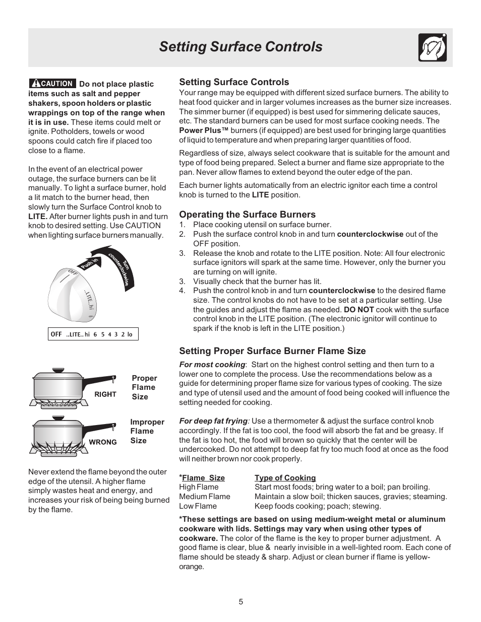 Setting surface controls | FRIGIDAIRE 316417139 User Manual | Page 5 / 16