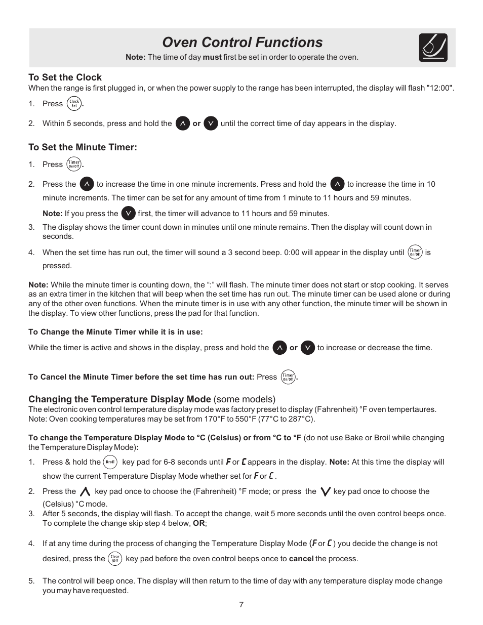 Oven control functions | FRIGIDAIRE 316417139 User Manual | Page 7 / 16