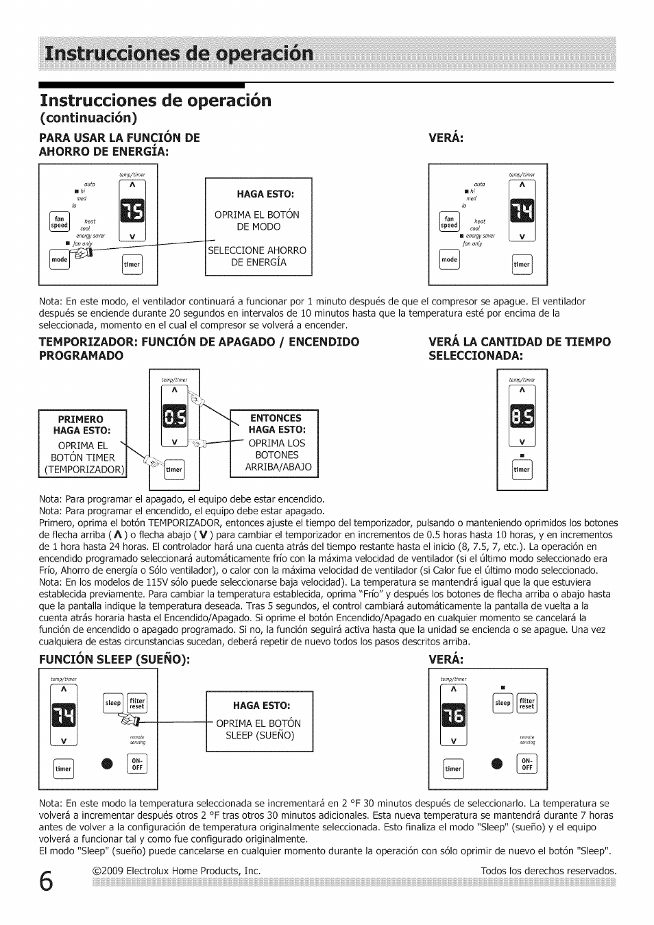 Instrucciones de operación | FRIGIDAIRE Air Conditioner User Manual | Page 28 / 33