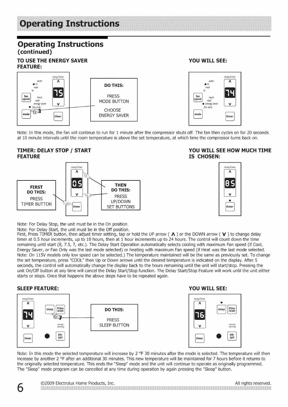 Operating instructions | FRIGIDAIRE Air Conditioner User Manual | Page 6 / 33